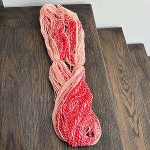 Wool yarn, candy cane stripe red/white and lite pink/white, worsted weight